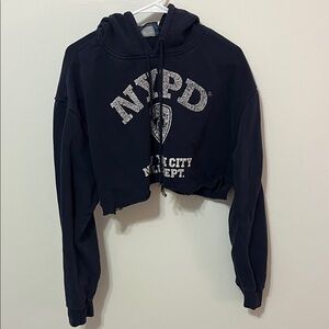 NYPD Navy Blue Distressed Cropped Hoodie Sweatshirt